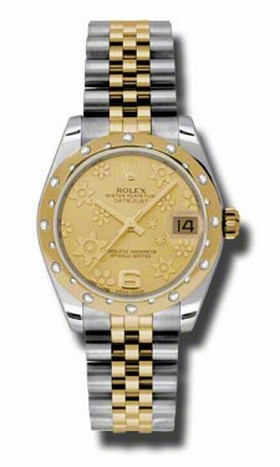 Rolex Datejust Champagne Floral Dial Automatic Stainless Steel and 18kt Yellow Gold Ladies Watch 178343CFJ